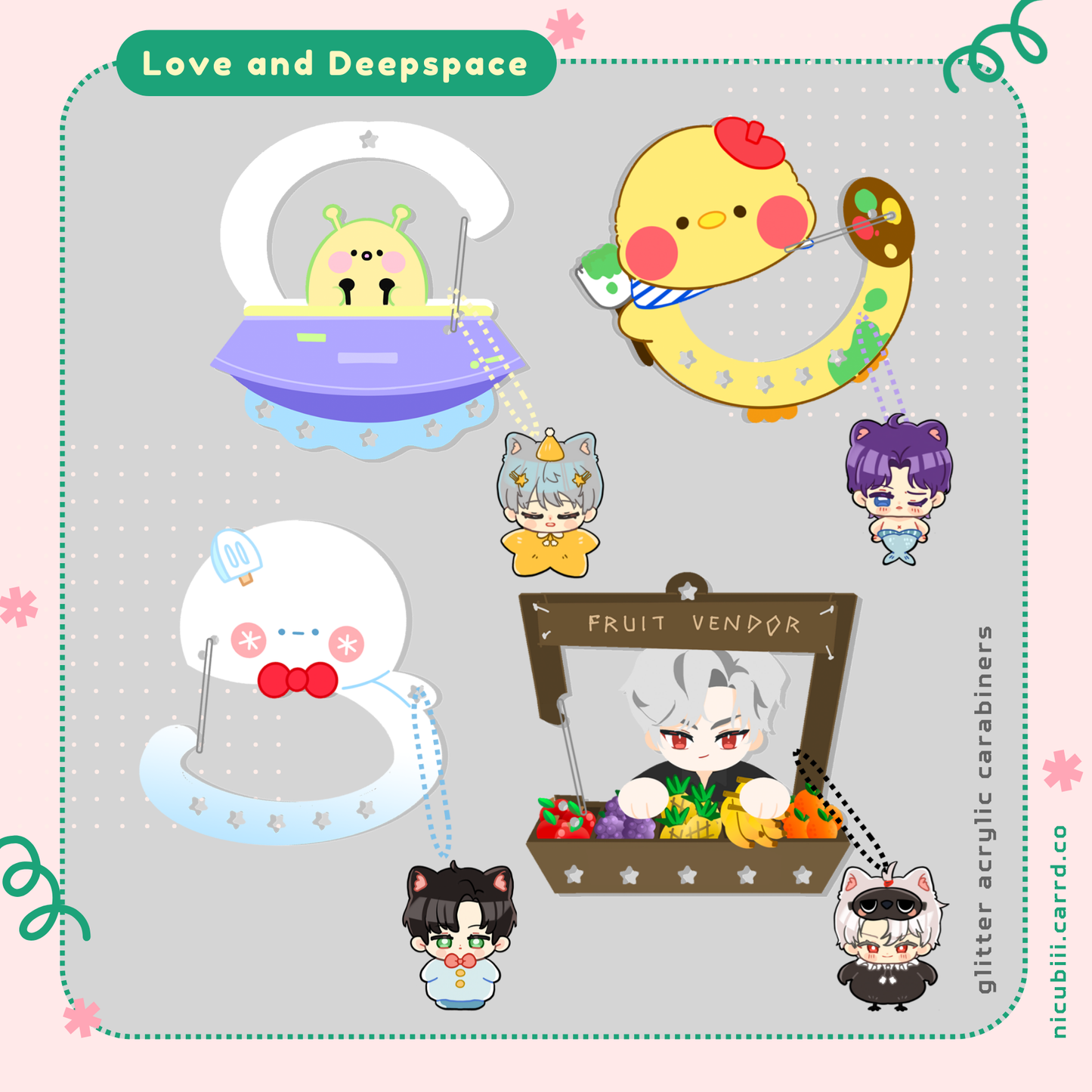 New Love and Deepspace Carabiners with Charm Glitter