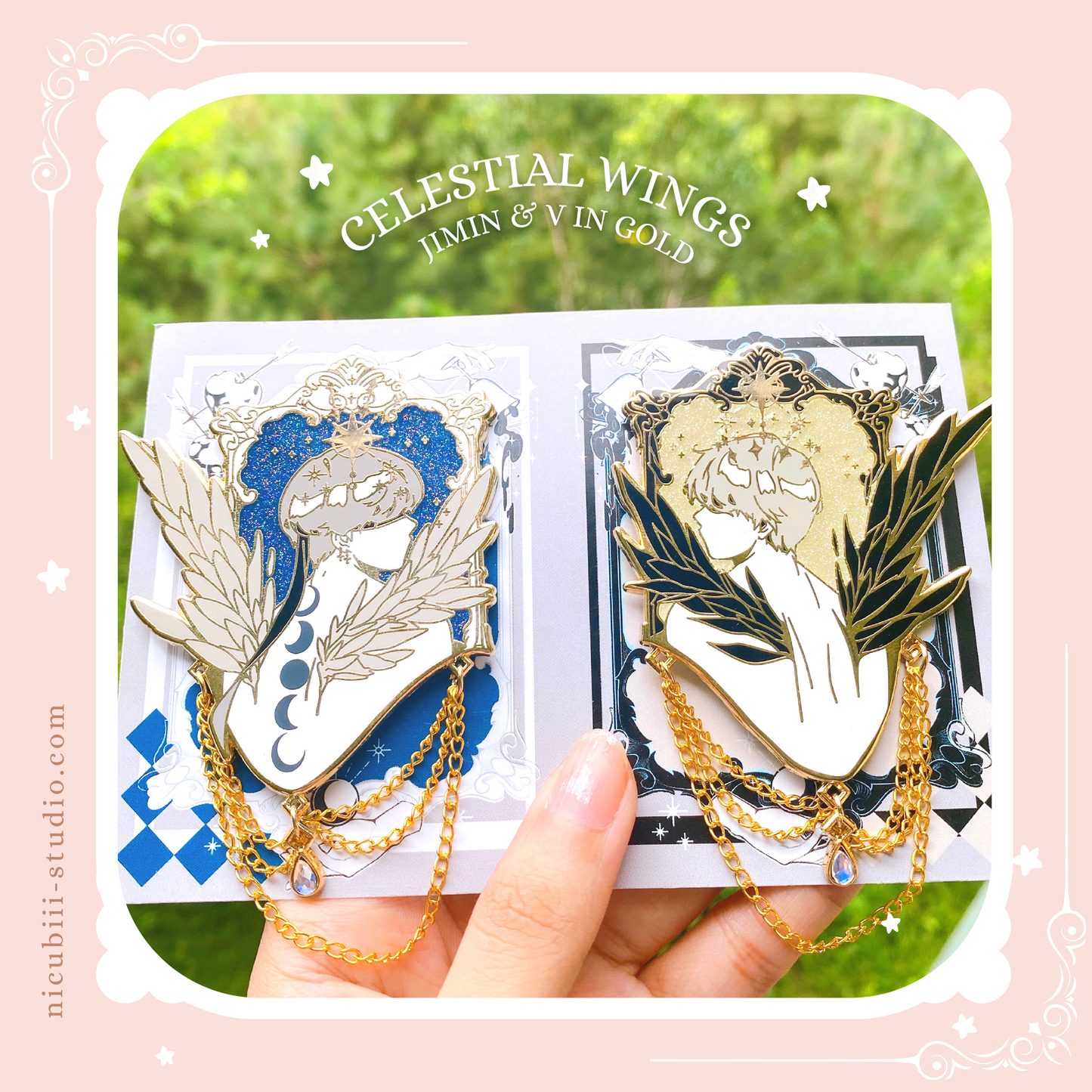 [GOLD] V & Jimin Celestial Wings & Portrait Enamel Pins