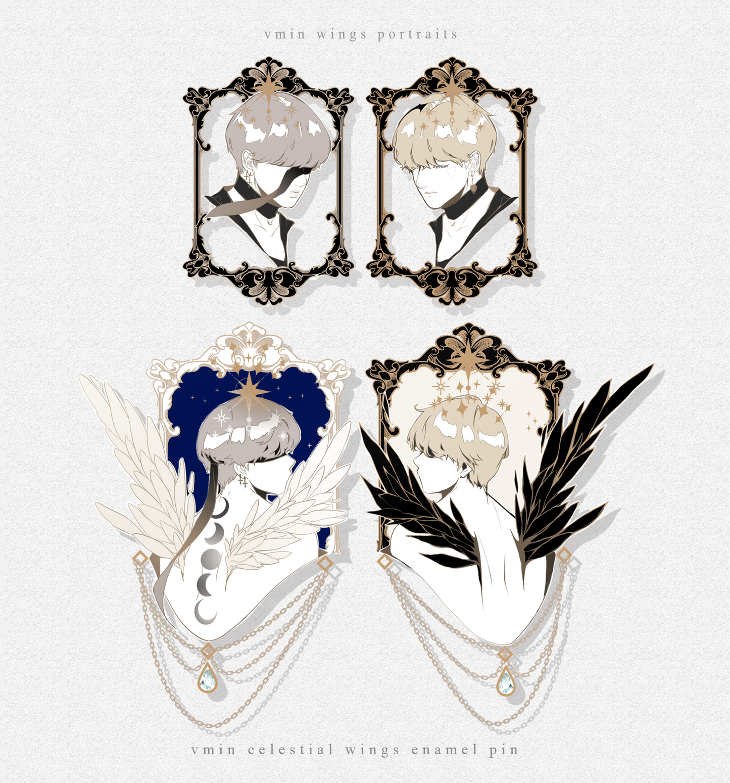 [GOLD] V & Jimin Celestial Wings & Portrait Enamel Pins